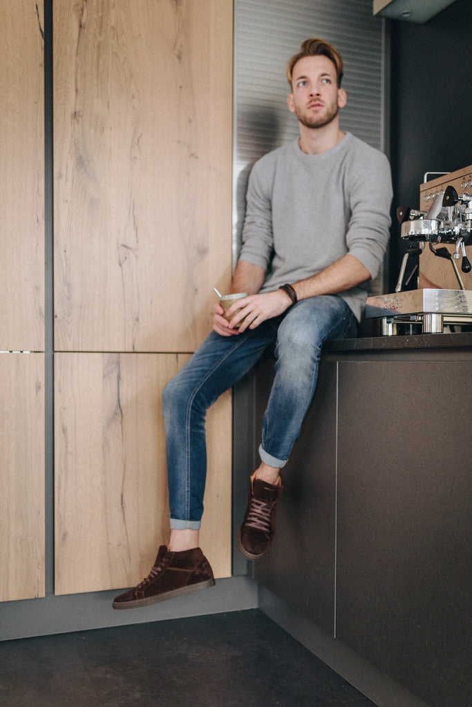 High brown leather sneaker men | camino71