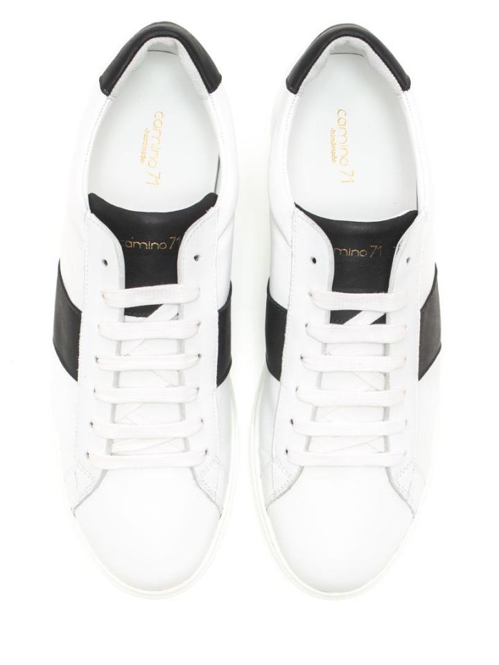 Black trainers white stripe discount
