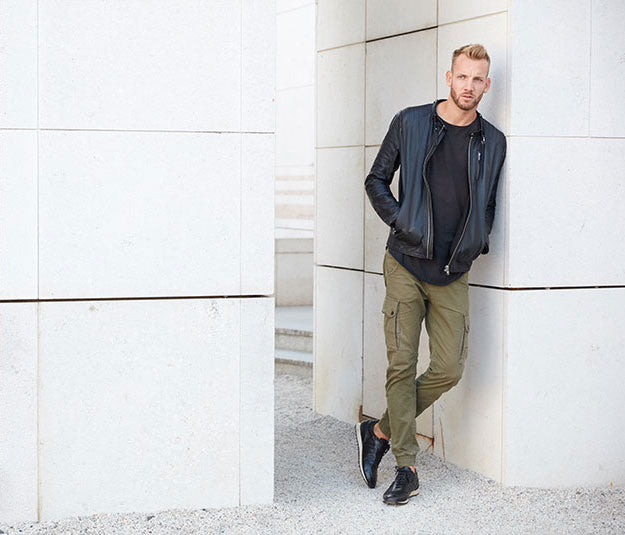 Elegant leather business sneaker all black men | camino71