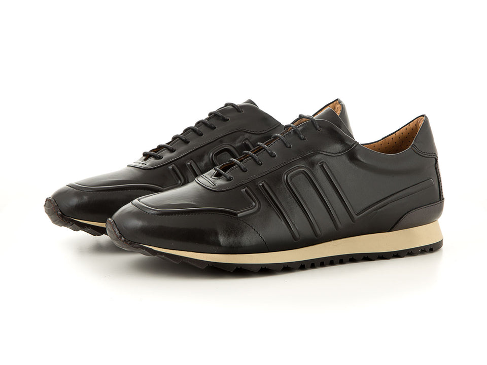 Elegant leather business sneaker all black men | camino71