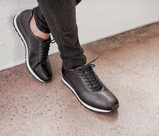 Sporty men's leather shoes all black business | camino71